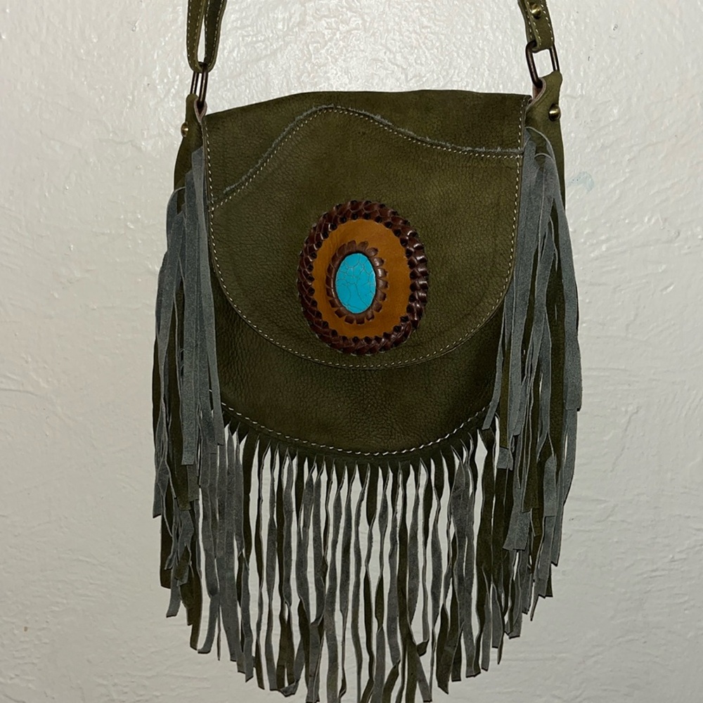 Leather purse with gem stone